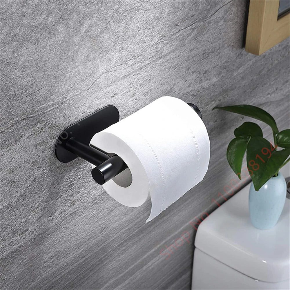 Portarrollos de papel higiénico de pared adhesivo negro plateado para cocina, soporte para servilletas, accesorios de baño, WC