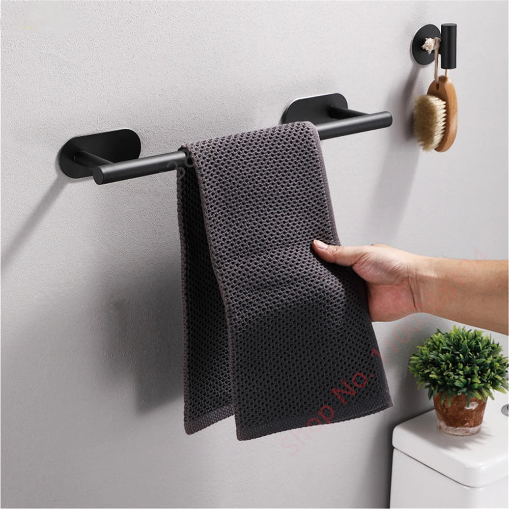 Portarrollos de papel higiénico de pared adhesivo negro plateado para cocina, soporte para servilletas, accesorios de baño, WC