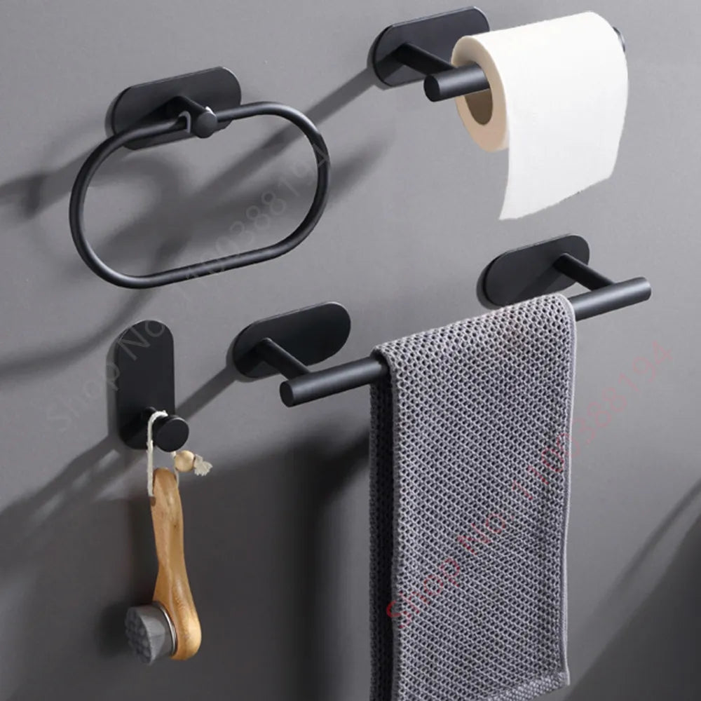 Portarrollos de papel higiénico de pared adhesivo negro plateado para cocina, soporte para servilletas, accesorios de baño, WC