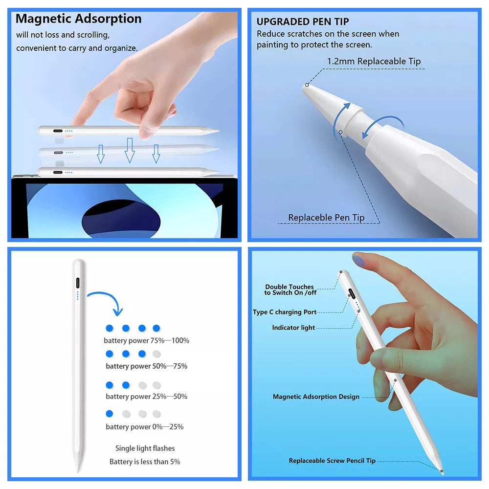 For Apple Pencil Palm Rejection Power Display Ipad Pencil  Pen For iPad Accessories 2022 2021 2020 2019 2018 Pro Air Mini Stylus