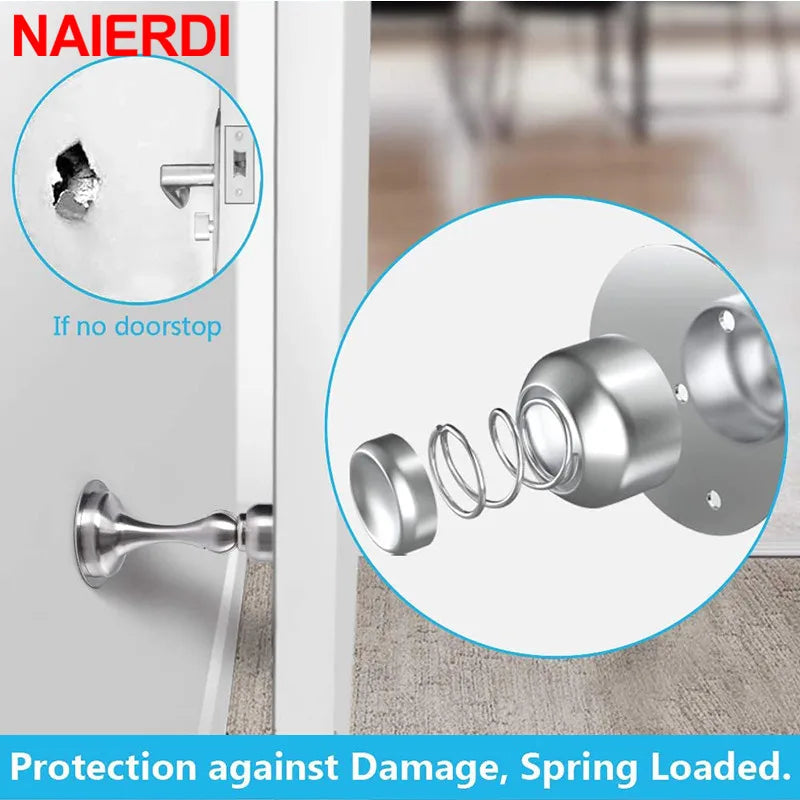 NAIERDI 304 Stainless Steel Door Stopper,Magnetic Door Stop,Door Catch,Nail-free Screws for Stronger Mount,Furniture Hardware