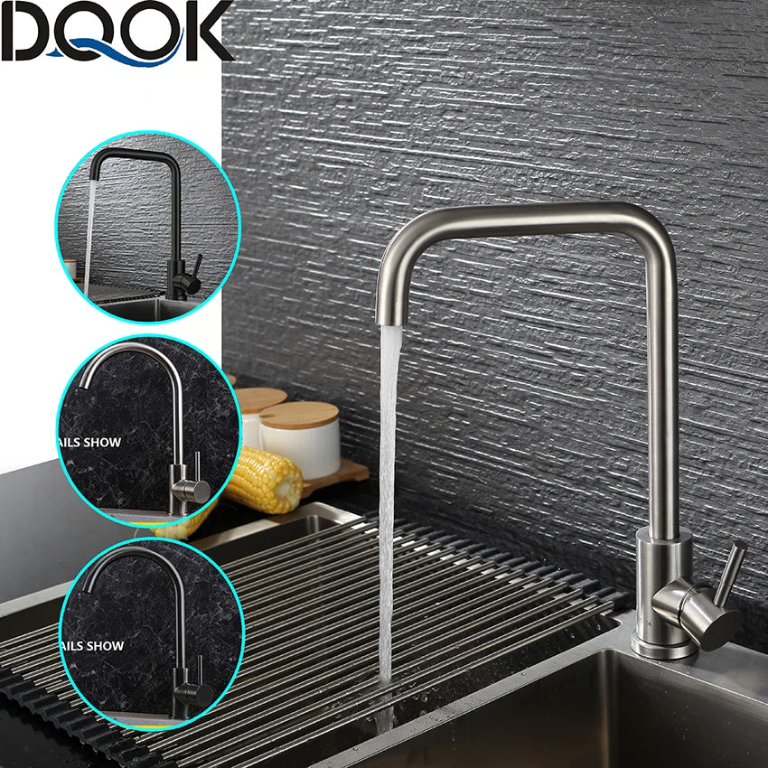 DQOK Black Kitchen Faucets Stainless Steel Kitchen Mixer Single Handle Single Hole Kitchen Faucet Brushed Nickle Mixer Sink Tap