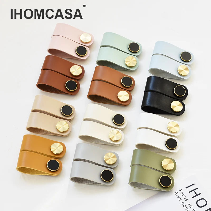 IHOMCASA12 Colors Nordic Furniture Drawer Knob Brass Wardrobe Cupboard Cabinet Handle Door Pulls Eco-Friendly Artificial Leather