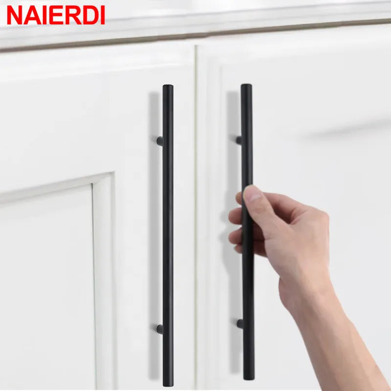 NAIERDI Brushed Gold Straight Door Handle Cabinet Handles Stainless Steel Black Kitchen Cabinet Knobs Furniture Hardware