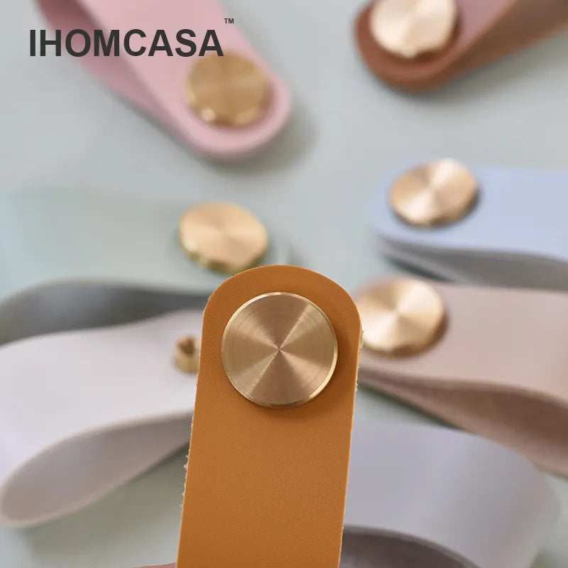 IHOMCASA12 Colors Nordic Furniture Drawer Knob Brass Wardrobe Cupboard Cabinet Handle Door Pulls Eco-Friendly Artificial Leather