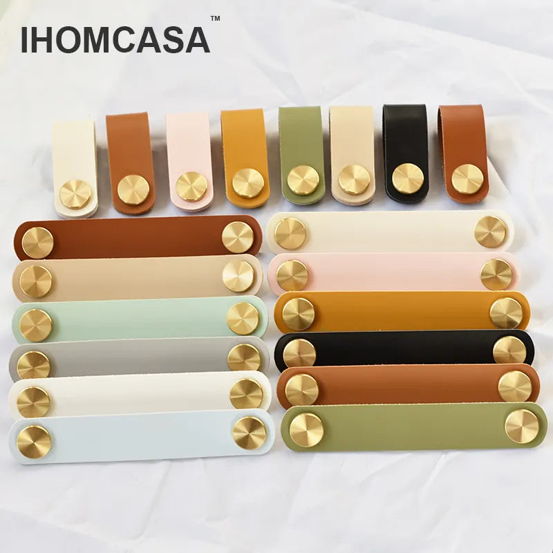 IHOMCASA12 Colors Nordic Furniture Drawer Knob Brass Wardrobe Cupboard Cabinet Handle Door Pulls Eco-Friendly Artificial Leather