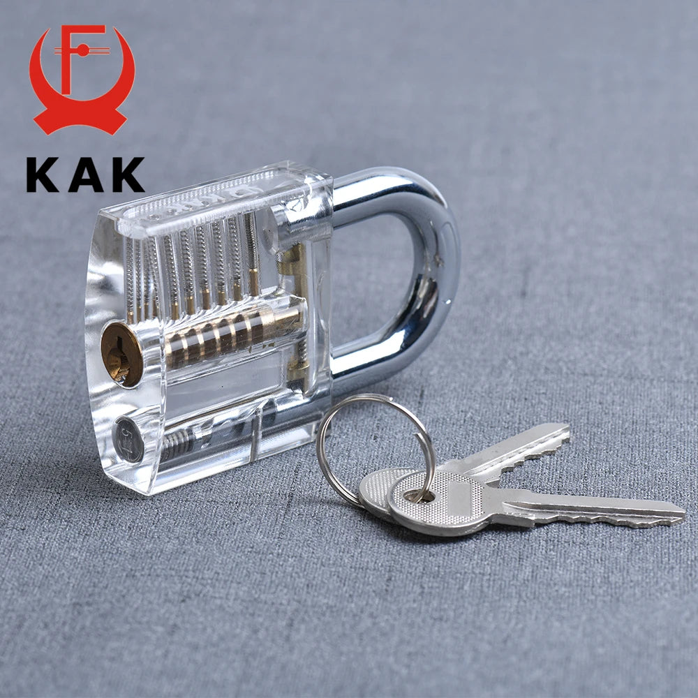 KAK Transparent Visible Pick Cutaway Practice Padlock Lock With Broken Key Removing Hook Kit Extractor Set Locksmith Wrench Tool