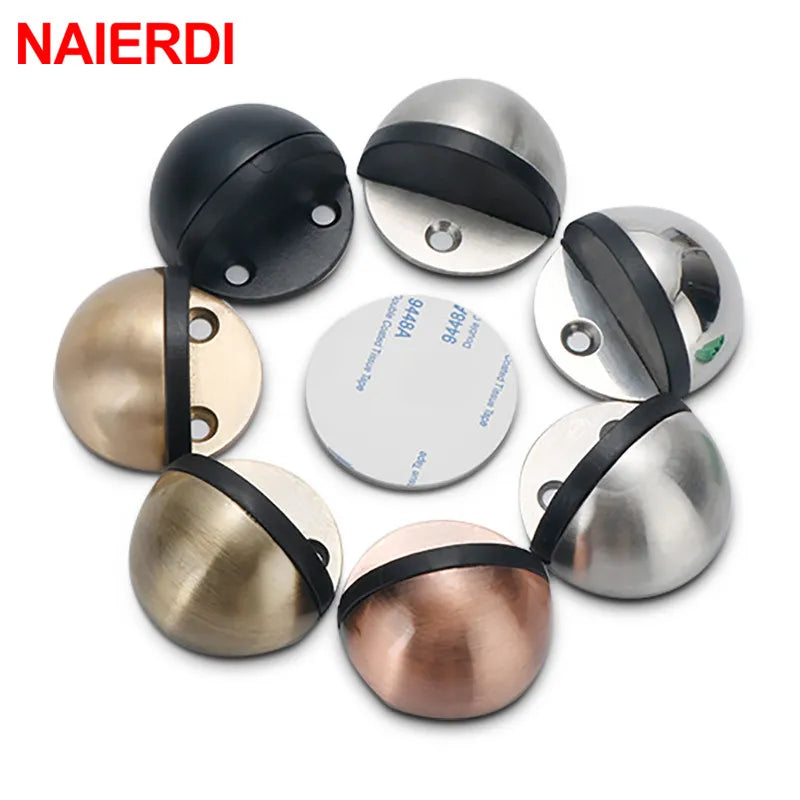 NAIERDI Non Punching Sticker Hidden Stainless Steel Rubber Door Stopper Door Holders Catch Floor Mounted Nail-free Door Stops