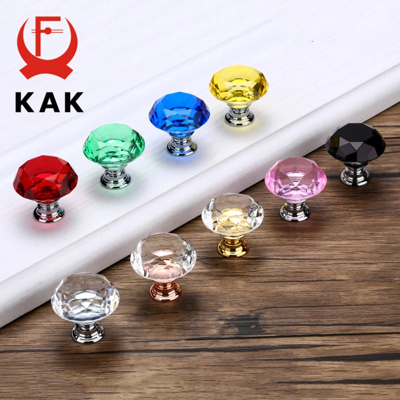 KAK 30mm Diamond Shape Design Crystal Glass Knobs Cupboard Pulls Drawer Knobs Kitchen Cabinet Handles Furniture Handle Hardware