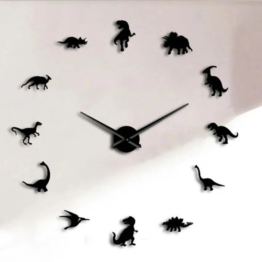 Jurassic Dinosaurs T-Rex Mirror Big Large 3D Wall Clocks Sticker Adhesive DIY Wall Clock Watches Modern Dino Wall Decor