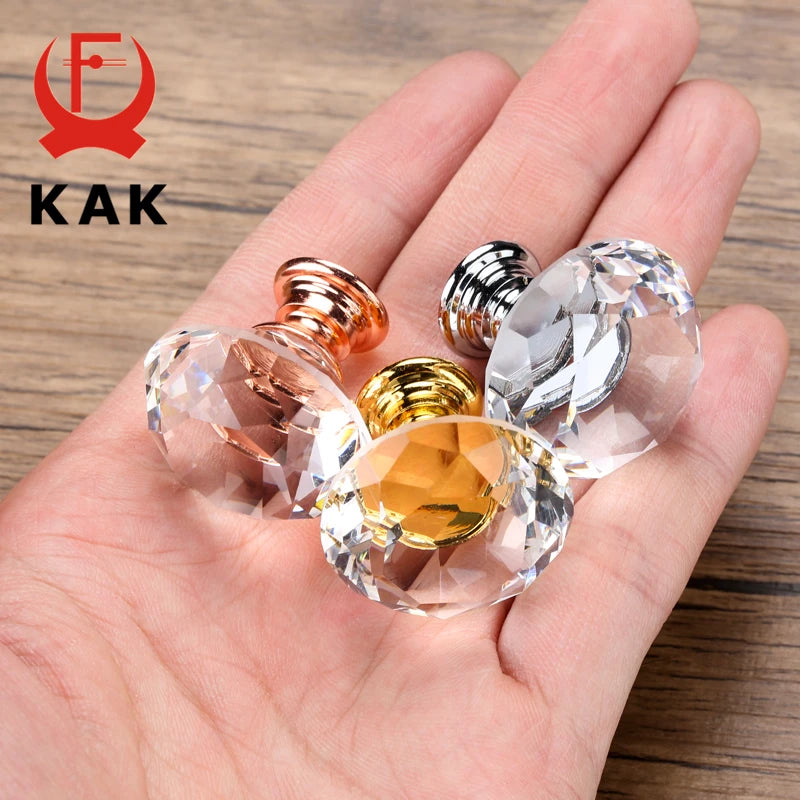 KAK 30mm Diamond Shape Design Crystal Glass Knobs Cupboard Pulls Drawer Knobs Kitchen Cabinet Handles Furniture Handle Hardware