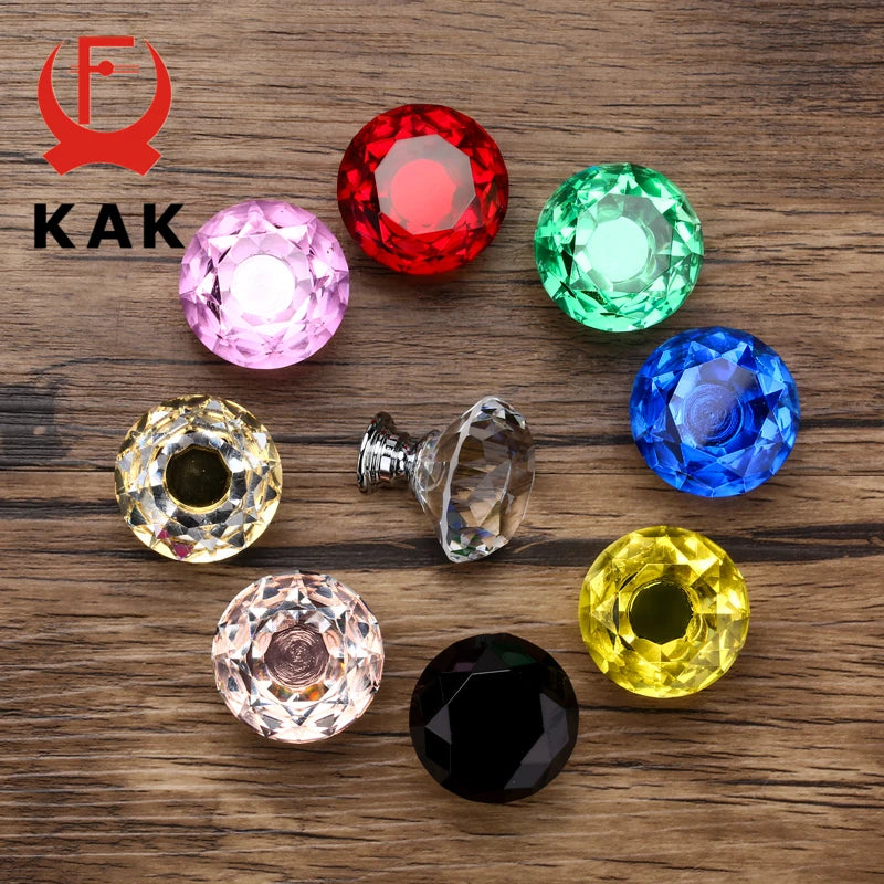 KAK 30mm Diamond Shape Design Crystal Glass Knobs Cupboard Pulls Drawer Knobs Kitchen Cabinet Handles Furniture Handle Hardware