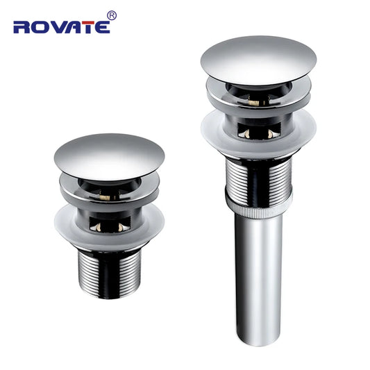 ROVATE Pop up Drain with Overflow Bathroom Sink Waste basin Drainer plug Bath Tub Round Chrome