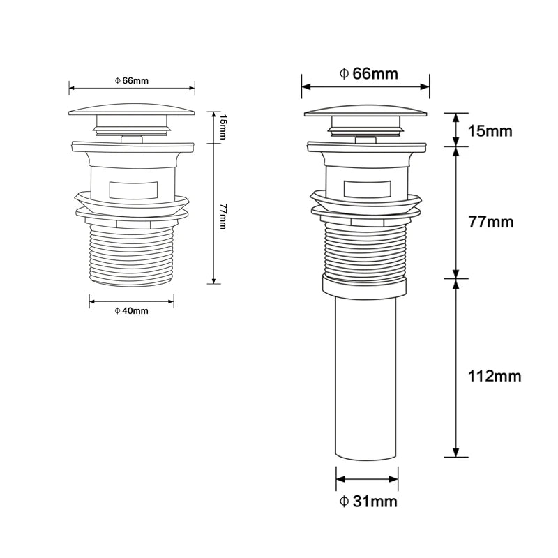 ROVATE Pop up Drain with Overflow Bathroom Sink Waste basin Drainer plug Bath Tub Round Chrome