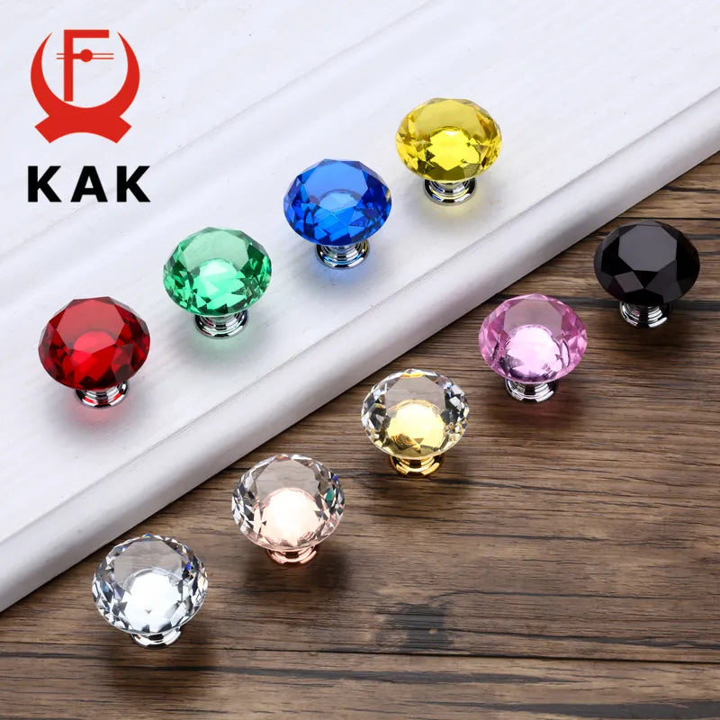 KAK 30mm Diamond Shape Design Crystal Glass Knobs Cupboard Pulls Drawer Knobs Kitchen Cabinet Handles Furniture Handle Hardware