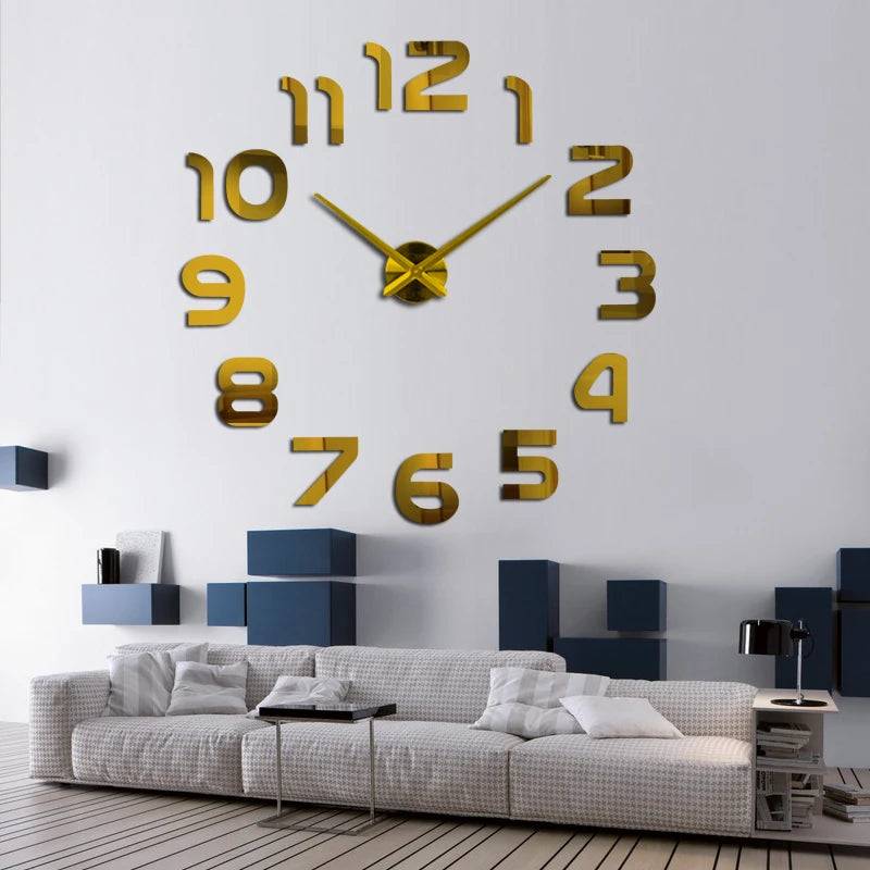 Wall clock watch clocks horloge 3d diy acrylic mirror Stickers Home Decoration Living Room Quartz Needle free shipping