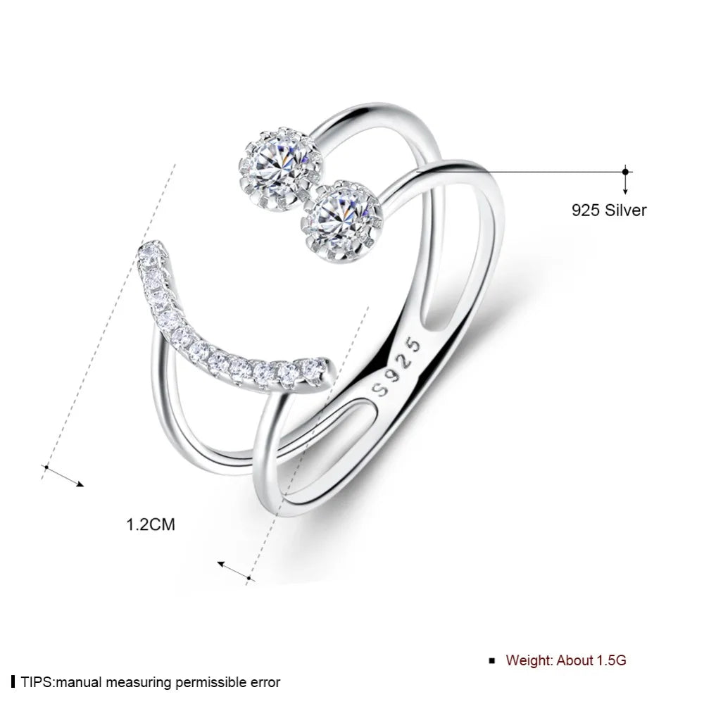 Resizable 925 Sterling Silver Ring Sparkling Cubic Zirconia Smile Face Design Adjustable Ring S925 Silver Jewelry (Lam Hub Fong)