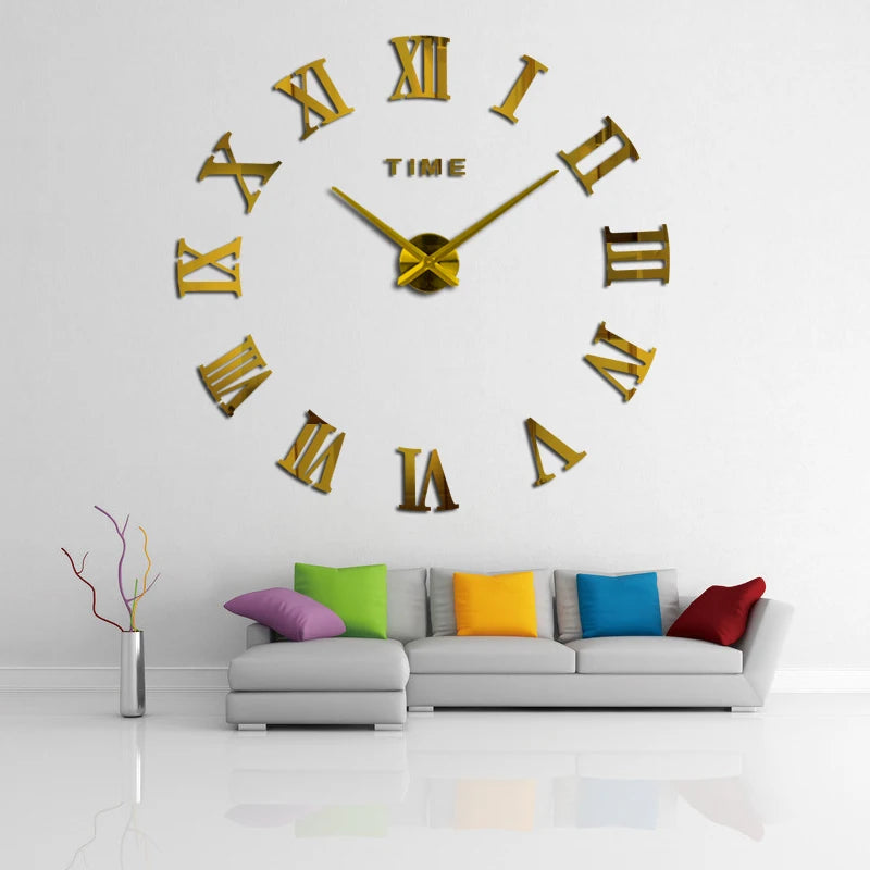 Reloj de pared grande con espejo digital, reloj de cuarzo de metal moderno para sala de estar, envío gratis, decoración del hogar