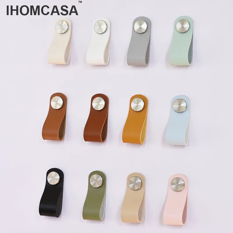 IHOMCASA 32 Colors Nordic Kitchen Handles Door Pulls Gold Wardrobe Cupboard Furniture Drawer Cabinet Knobs Artificial Leather