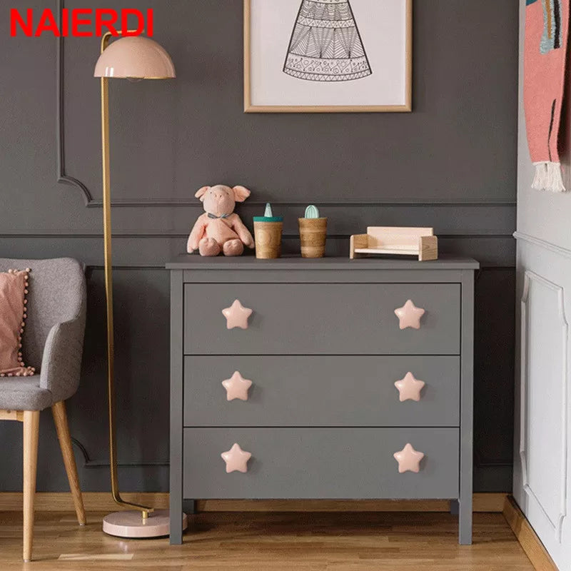 NAIERDI Cartoon Children Room Ceramic Cabinet Knobs Moon Star Wardrobe Handle Garden Door Handle Cabinet Handles for Kids