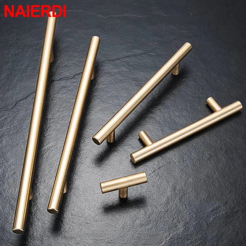 NAIERDI Brushed Gold Straight Door Handle Cabinet Handles Stainless Steel Black Kitchen Cabinet Knobs Furniture Hardware