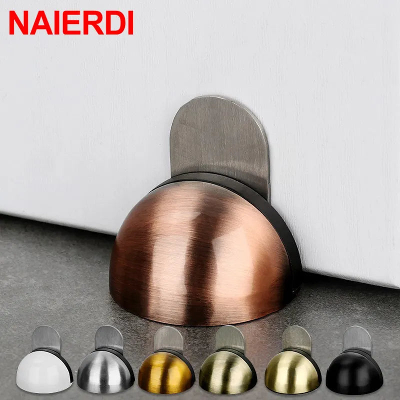 NAIERDI Non Punching Sticker Hidden Stainless Steel Rubber Door Stopper Door Holders Catch Floor Mounted Nail-free Door Stops