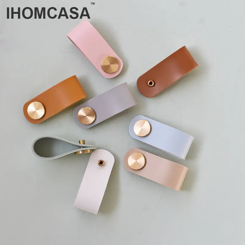 IHOMCASA12 Colors Nordic Furniture Drawer Knob Brass Wardrobe Cupboard Cabinet Handle Door Pulls Eco-Friendly Artificial Leather