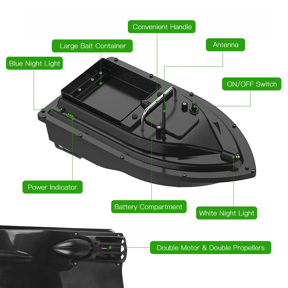 Wireless Remote Control Fishing Bait Boat Fishing Feeder Fish Finder Ship Device 430-540 yards Remote Range lure boat Speedboat