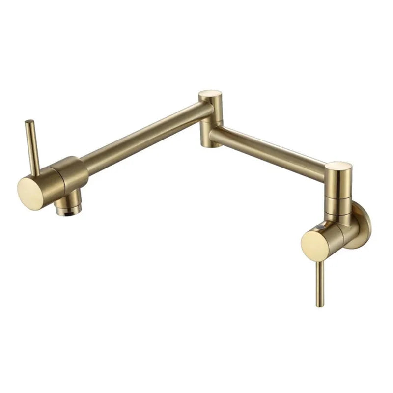 Pot Filler Tap Wall Mounted Foldable Kitchen Faucet Single Cold Single Hole Sink Tap Rotate Folding Spout Chrome Gold Brass