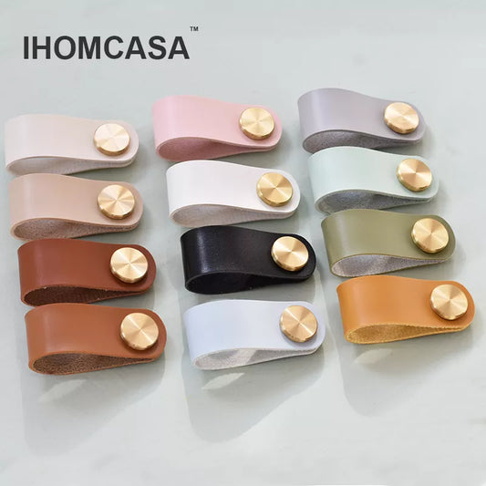 IHOMCASA12 Colors Nordic Furniture Drawer Knob Brass Wardrobe Cupboard Cabinet Handle Door Pulls Eco-Friendly Artificial Leather