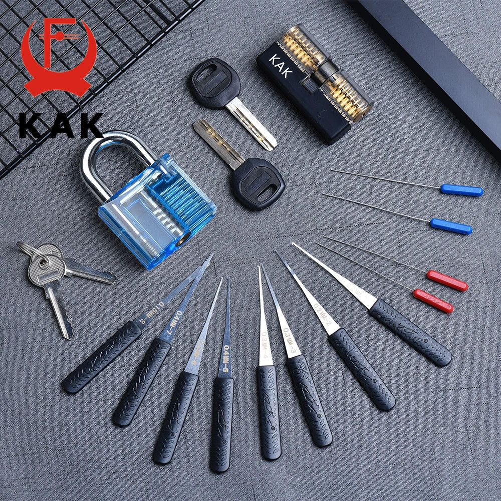 KAK Transparent Visible Pick Cutaway Practice Padlock Lock With Broken Key Removing Hook Kit Extractor Set Locksmith Wrench Tool