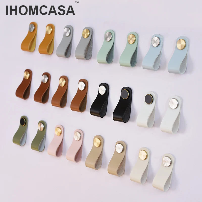 IHOMCASA 32 Colors Nordic Kitchen Handles Door Pulls Gold Wardrobe Cupboard Furniture Drawer Cabinet Knobs Artificial Leather