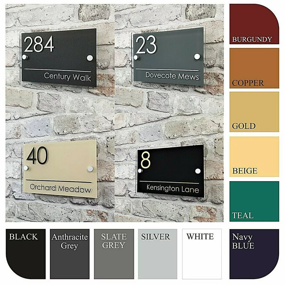 Custom  House Number MODERN HOUSE SIGN PLAQUE DOOR NUMBER STREET NAME GLASS EFFECT ACRYLIC