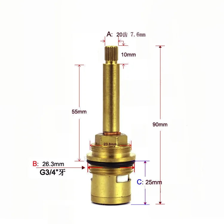 MTTUZK Núcleo de válvula de apertura rápida PPR con dientes G3/4" totalmente de cobre Núcleo de válvula de cobre Accesorios de tubería de agua PPR Carrete oculto G3/4 pulgadas