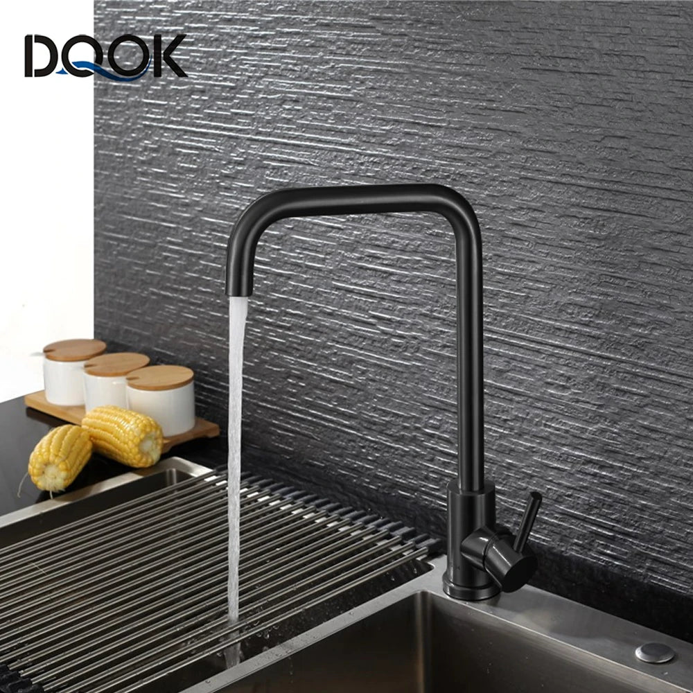 DQOK Black Kitchen Faucets Stainless Steel Kitchen Mixer Single Handle Single Hole Kitchen Faucet Brushed Nickle Mixer Sink Tap