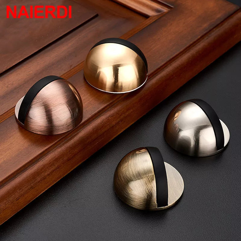 NAIERDI Non Punching Sticker Hidden Stainless Steel Rubber Door Stopper Door Holders Catch Floor Mounted Nail-free Door Stops