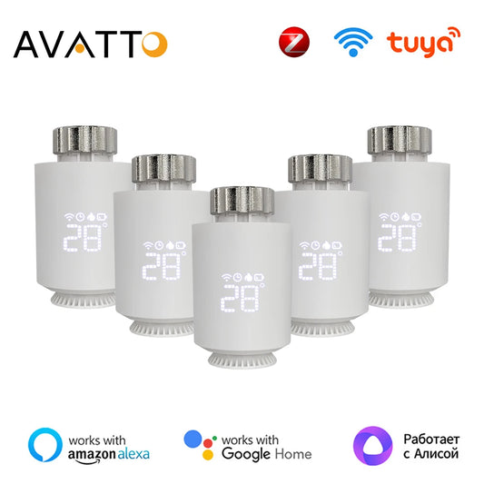 1-5PCS Tuya ZigBee Thermostat Radiator Actuator,Smart TRV Thermostatic Valve Temperature Controller Support Alexa Google Home