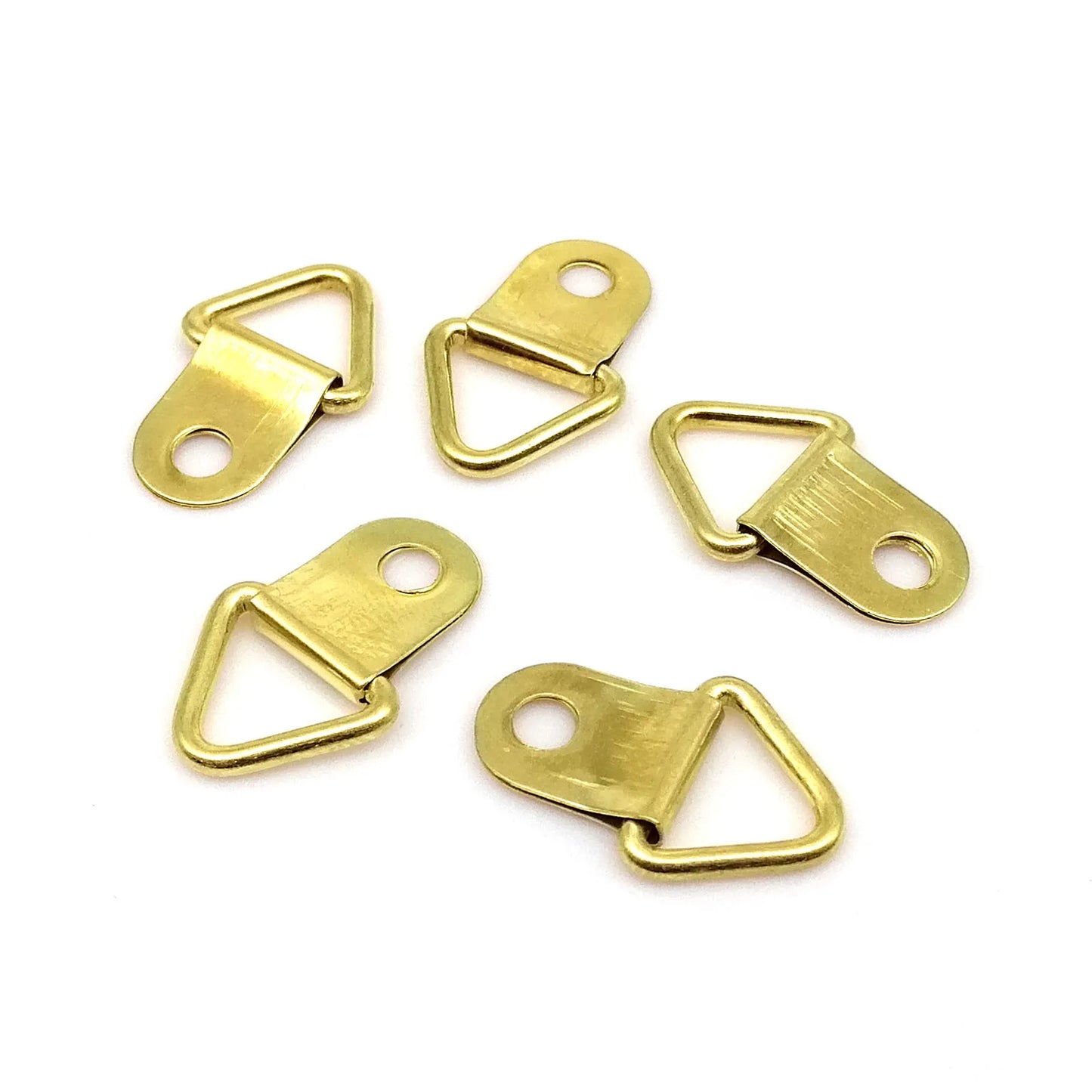 100pcs Golden Triangle D-Ring Hanging Picture Oil Painting Photo Mirror Frame Wall Hooks Hangers With 100 Screws 10x20mm