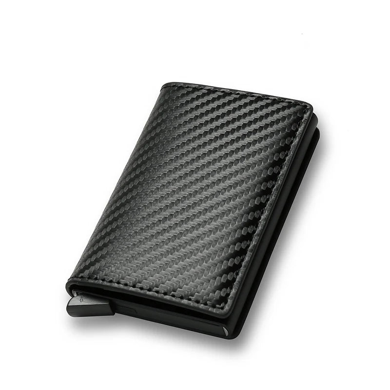 Carbon Fiber Slim Aluminum Men Wallet ID Credit Card Holder Mini RFID Wallet Automatic Pop up Bank Card Case Black Vallet 2023