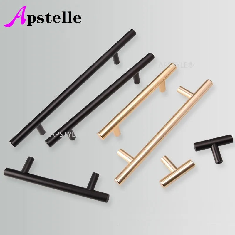 Apstelle Black Golden Cupboard Handle Brushed Stainless Steel Kitchen Cabinet Door Knob Furniture Drawer Pulls Bar Handle