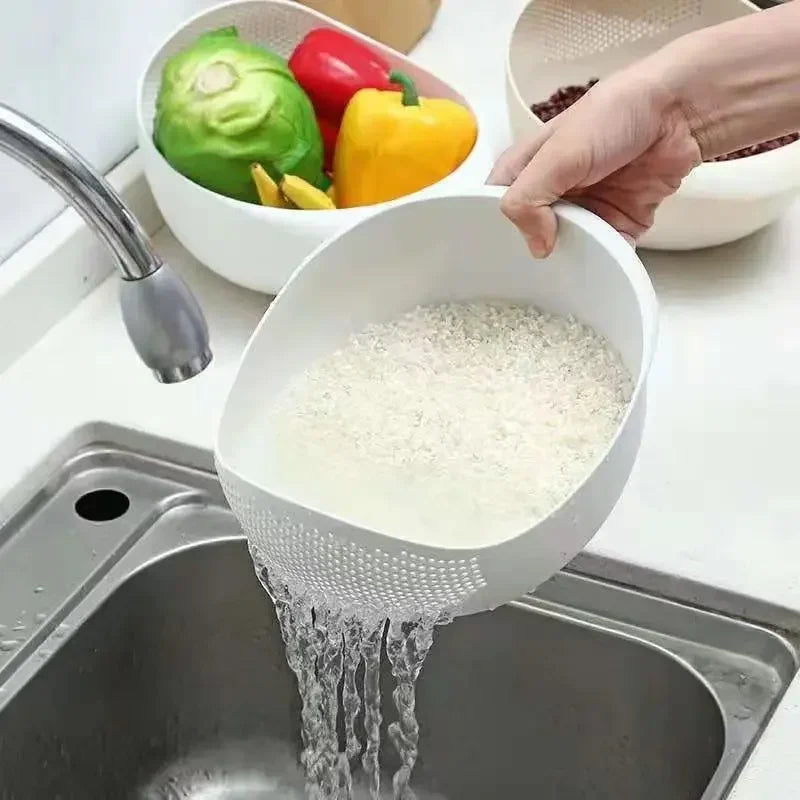 Rice Sieve Plastic Colander Kitchen Drain Basket with Handles Rice Bowl Strainer Strainer Basket Sink Drain Kitchen Tools