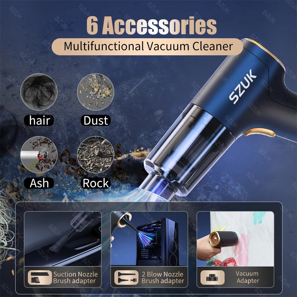 SZUK 98000PA Car Vacuum Cleaner Mini Powerful Cleaning Machine Strong Suction Handheld for Car  Wireless Portable Home Appliance