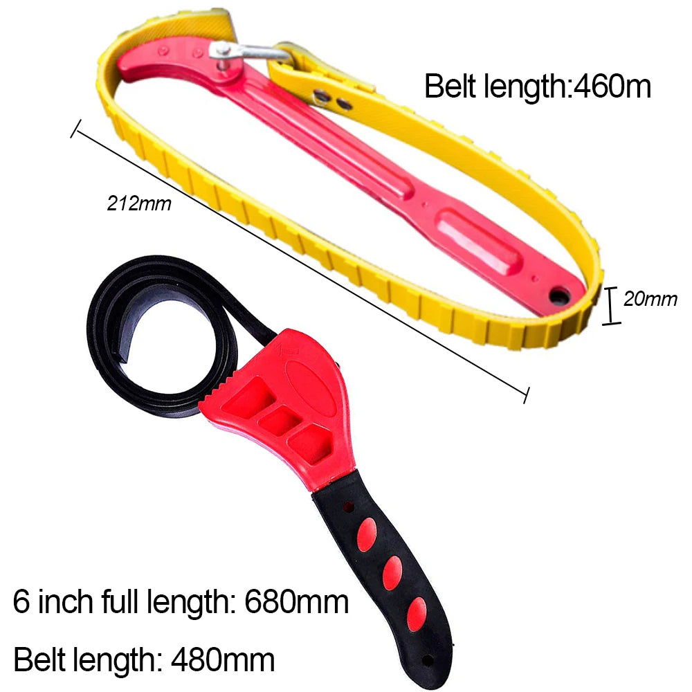 Oauee Belt Wrench Oil filter puller Strap SpannerChain Jar Lids Cartridge Disassembly Tool Adjustable Strap Opener Plumbing Tool