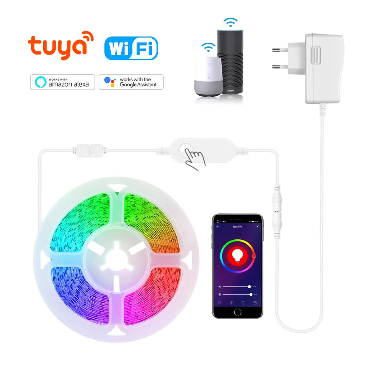 Lámpara LED inteligente WIFI Tuya Smart Life, tira de luces LED RGB con control por voz, funciona con Alexa y Google Home Assistant