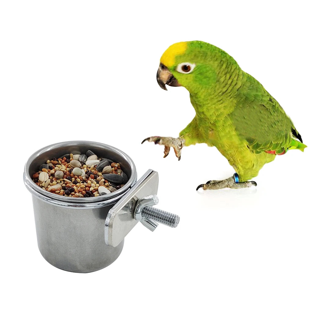 Birds Hanging Cage Bowl Stainless Steel Pet Birds Dish Cup Anti-turnover Feeding Food Drinking Feeder for Parakeet Lovebird