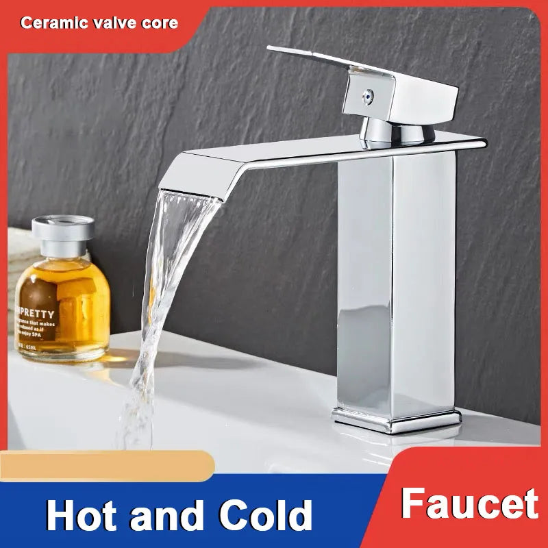 Square Waterfall Faucet Black Gold Platinum Countertop Basin Washbasin Mixer Tap Bathroom Cabinet Bathroom Faucet