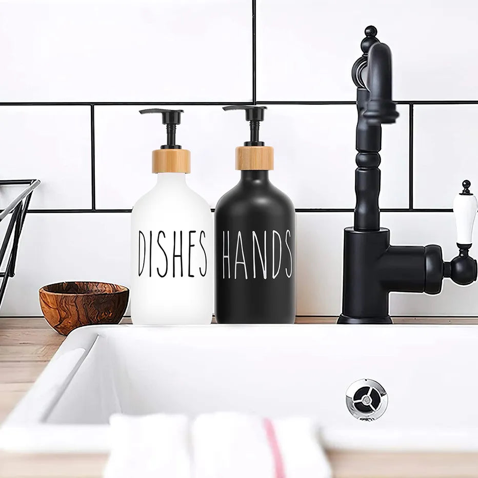 Black Dish Soap Dispenser Set for Kitchen Sink Hands Soap and Dishes Detergent Storage Bottle Refillable Bottles