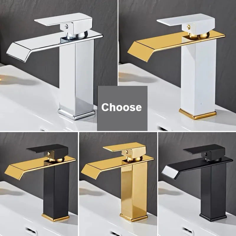 Square Waterfall Faucet Black Gold Platinum Countertop Basin Washbasin Mixer Tap Bathroom Cabinet Bathroom Faucet