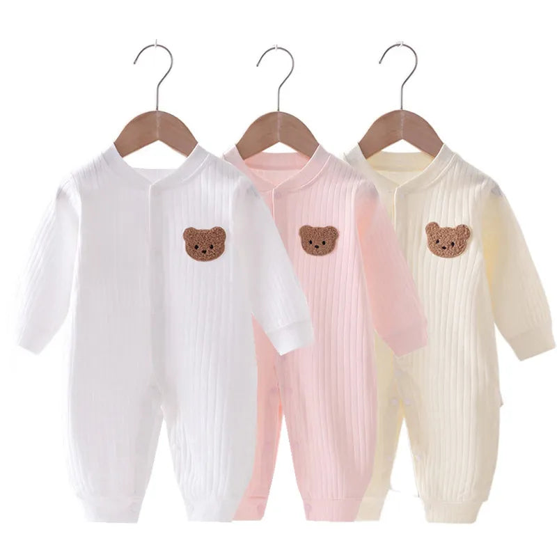 Muslin Newborn Jumpsuit Cartoon Bear Long Sleeves Baby Rompers for Boys Girls Autumn Clothes Infant Outfit Toddler Onesie 0-18M