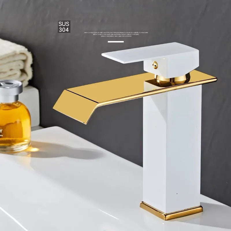 Square Waterfall Faucet Black Gold Platinum Countertop Basin Washbasin Mixer Tap Bathroom Cabinet Bathroom Faucet